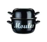 KitchenCraft Olla para mejillones, Mundo de sabores, Tapa esmaltada de doble uso, Mediana 18 cm (6.5''), Negra