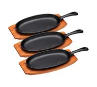 KitchenCraft World Of Flavours Sartén Teppanyaki de Hierro Fundido con Soporte de Madera 34.5 x 13 x 2.5 cm y 28 x 14.5 x 1.5 cm (Paquete de 3)