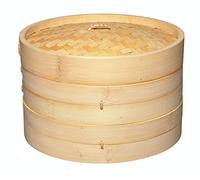 KitchenCraft World of Flavours Cesta de vapor de bambú de 25 cm, 2 niveles, ideal para Dim Sum, verduras, Bao Buns, carne y pescado, Beige