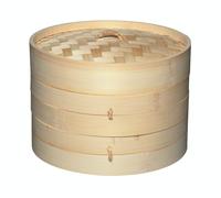 KitchenCraft World of Flavours Cesta de vapor de bambú de 20 cm, 2 niveles, ideal para Dim Sum, verduras, Bao Buns, carne y pescado, Beige
