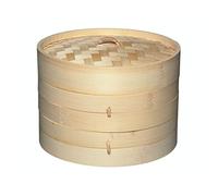 KitchenCraft World of Flavours Cesta de vapor de bambú de 20 cm, 2 niveles, ideal para Dim Sum, verduras, Bao Buns, carne y pescado, Beige