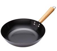 KitchenCraft World of Flavours Wok antiadherente con asas de madera, apto para inducción, acero al carbono, 30 cm