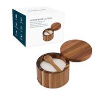 KITCHENDAO Caja de sal de madera de acacia con cuchara integrada para evitar el polvo, elegante cuenco de sal, pimienta, especias con tapa magnética giratoria - 170,1 g