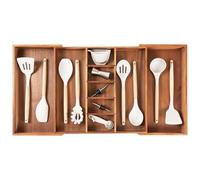 KitchenEdge Adjustable Kitchen Drawer Organiser for Utensils and Junk, Expandable to 33 Inches Wide, 9 Compartments, 100% Bamboo