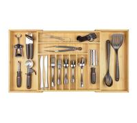 KitchenEdge Bandeja de cubiertos y organizador de utensilios para cajones de cocina, ampliable hasta 84 cm de ancho, 11 compartimentos, 100% bambú