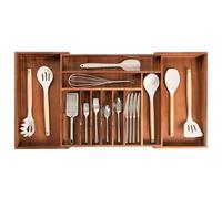 KitchenEdge Bandeja de Cubiertos y Organizador de Utensilios para cajones de Cocina, Ampliable hasta 84 cm de Ancho, 11 Compartimentos, 100% acacia