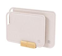 KitchenEdge Juego de Tabla de Cortar de Fibra de Arroz con Soporte de Bambú para Preparar la Cocina, Juego de Cocina de 2 Piezas, con Ranuras para Jugo y Mangos, (13.5x9.5, 15.5x11 in)