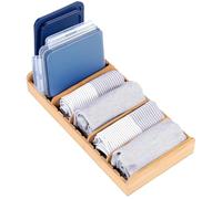 KitchenEdge Organizador de Bambú para Toallas de Cocina y Alimentos, Perfecto para Cajones de Cocina, Armarios, Despensa, 5 Insertos de Pared Ajustables, Pies Antideslizantes, Acabado Negro