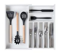 KitchenEdge Organizador de cubiertos y utensilios para cajones de cocina estrechos, expandible de 10.5 a 19 pulgadas, 8 compartimentos de almacenamiento, patas antideslizantes