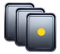 KITCHENEUR® - Juego de bandejas para hornear de 38 cm, bandeja para hornear de fácil limpieza, lata antiadherente, juego de bandejas de horno en negro, apto para lavavajillas y fácil de limpiar (3)