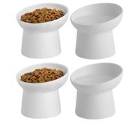 KITCHENLESTAR 4 cuencos pequeños de cerámica elevados para gatos, cuencos elevados inclinados para alimentos o agua, sin estrés, prevención de reflujo, aptos para lavavajillas y microondas, sin plomo