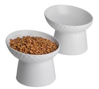 KITCHENLESTAR Cuencos pequeños de cerámica elevados de 6 pulgadas, cuencos elevados inclinados para alimentos o agua, sin estrés, prevención de reflujo, aptos para lavavajillas y microondas, sin plomo