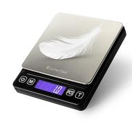 KitchenTour - Báscula digital de cocina, 3000 g/0,1 g, báscula de precisión de alta precisión con 9 unidades (g/oz/ml/lb/lb: oz/gn/ozt/DWT/ct) - Báscula de carne con pantalla LCD retroiluminada (pilas