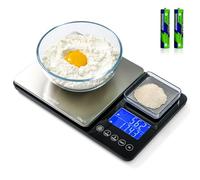 KitchenTour - Báscula digital de cocina de doble plataforma con función de peso total, 500 g/0,1 g y 15 kg/1 g, precisa para cocinar y hornear, color negro