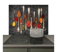 KitchenYeah© Antisalpicaduras Cocina 52x78 cm Protector Salpicaduras Pared Chapa Kitchen Panel Vitrocerámica Accesorios Salpicadero Decoración Cucharas - Hormigón - Hierbas - Especias