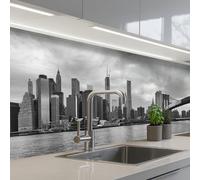 KitchenYeah© Antisalpicaduras Cocina 60x250 cm Adhesivo Salpicadero Protector Pared Salpicaduras Revestimiento Skyline - Puente - Edificios - Incoloro