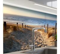 KitchenYeah© Antisalpicaduras Cocina 60x80 cm Adhesivo Salpicadero Protector Salpicaduras Fregadero Playa - Mar - Países Bajos - Dunas - Sol