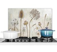 KitchenYeah© Antisalpicaduras Cocina 70x50 cm Protector Salpicaduras Pared Chapa Aluminio Kitchen Panel Vitrocerámica Accesorios Salpicadero Decoración Flores - Acuarela - Bodegón - Vintage