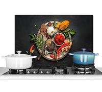 KitchenYeah© Antisalpicaduras Cocina 70x50 cm Protector Salpicaduras Pared Chapa Aluminio Kitchen Panel Vitrocerámica Accesorios Salpicadero Decoración Especias - Pimienta - Cucharas