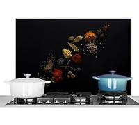 KitchenYeah© Antisalpicaduras Cocina 80x55 cm Protector Salpicaduras Pared Chapa Aluminio Kitchen Panel Vitrocerámica Accesorios Salpicadero Decoración Hierbas - Negro - Especias - Cocina