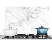 KitchenYeah© Antisalpicaduras Cocina 90x60 cm Protector Salpicaduras Pared Chapa Aluminio Kitchen Panel Vitrocerámica Accesorios Salpicadero Decoración Mármol - Blanco - Mármol Textura