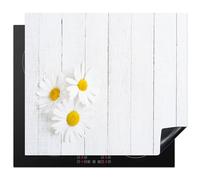 KitchenYeah© Cubre Vitrocerámica - Protector Vitroceramica Induccion 57x51 cm - Tapa Vitroceramica - Protector de Vitroceramica Flores - Margaritas - Madera - Blanco