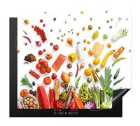 KitchenYeah© Cubre Vitrocerámica - Protector Vitroceramica Induccion 59x51 cm - Tapa Vitroceramica - Protector de Vitroceramica Verduras - Frutas - Naturaleza muerta - Blanco