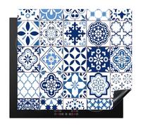 KitchenYeah© Cubre Vitrocerámica - Protector Vitroceramica Induccion 59x52 cm - Tapa Vitroceramica - Protector de Vitroceramica Mosaico - Azul - Patrón - Blanco