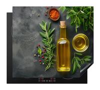 KitchenYeah© Cubre Vitrocerámica - Protector Vitroceramica Induccion 59x52 cm - Tapa Vitroceramica - Protector de Vitroceramica Aceite de oliva - Concreto - Hojas - Hierbas - Pimienta