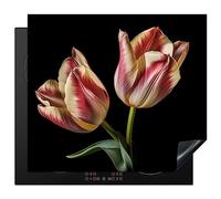KitchenYeah© Cubre Vitrocerámica - Protector Vitroceramica Induccion 59x52 cm - Tapa Vitroceramica - Protector de Vitroceramica Tulipanes - Flores - Rosa - Blanco - Naturaleza