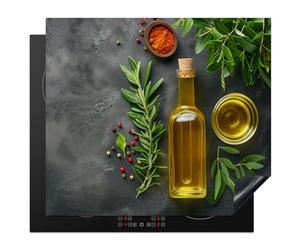 KitchenYeah© Cubre Vitrocerámica - Protector Vitroceramica Induccion 59x52 cm - Tapa Vitroceramica - Protector de Vitroceramica Aceite de oliva - Concreto - Hojas - Hierbas - Pimienta