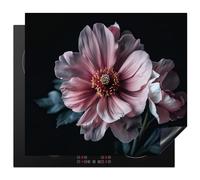 KitchenYeah© Cubre Vitrocerámica - Protector Vitroceramica Induccion 60x52 cm - Tapa Vitroceramica - Protector de Vitroceramica Flor - Rosa - Botánico - Negro - Bodegón - Naturaleza
