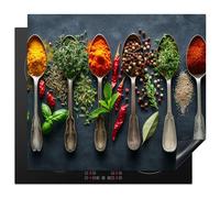 KitchenYeah© Cubre Vitrocerámica - Protector Vitroceramica Induccion 60x52 cm - Tapa Vitroceramica - Protector de Vitroceramica Hierbas - Cucharas - Concreto - Pimienta - Especias