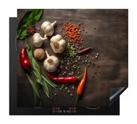 KitchenYeah© Cubre Vitrocerámica - Protector Vitroceramica Induccion 60x52 cm - Tapa Vitroceramica - Protector de Vitroceramica Pimienta - Especias - Ajo - Madera estampada - Hierbas