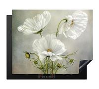 KitchenYeah© Cubre Vitrocerámica - Protector Vitroceramica Induccion 65x52 cm - Tapa Vitroceramica - Protector de Vitroceramica Flores - Naturaleza muerta - Amapola - Blanco - Botánico