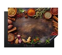 KitchenYeah© Cubre Vitrocerámica - Protector Vitroceramica Induccion 70x52 cm - Tapa Vitroceramica - Protector de Vitroceramica Especias - Hierbas - Canela en rama - Impresión en madera