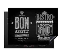 KitchenYeah© Cubre Vitrocerámica - Protector Vitroceramica Induccion 70x52 cm - Tapa Vitroceramica - Protector de Vitroceramica Bon Appetit - Italia - Comida - Blanco y negro
