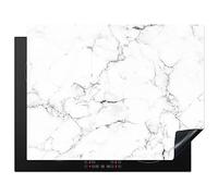 KitchenYeah© Cubre Vitrocerámica - Protector Vitroceramica Induccion 77x59 cm - Tapa Vitroceramica - Protector de Vitroceramica Mármol - Blanco - Gris - Lujo - Aspecto mármol - Textura