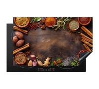 KitchenYeah© Cubre Vitrocerámica - Protector Vitroceramica Induccion 85x52 cm - Tapa Vitroceramica - Protector de Vitroceramica Especias - Hierbas - Canela en rama - Impresión en madera