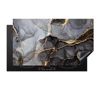 KitchenYeah© Cubre Vitrocerámica - Protector Vitroceramica Induccion 90x52 cm - Tapa Vitroceramica - Protector de Vitroceramica Marmolina - Abstracto - Oro - Gris