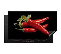 KitchenYeah© Cubre Vitrocerámica - Protector Vitroceramica Induccion 90x52 cm - Tapa Vitroceramica - Protector de Vitroceramica Pimiento rojo - Rojo - Especias - Negro
