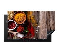 KitchenYeah© Cubre Vitrocerámica - Protector Vitroceramica Induccion 90x52 cm - Tapa Vitroceramica - Protector de Vitroceramica Hierbas - Especias - Madera - Cuchara - Marrón