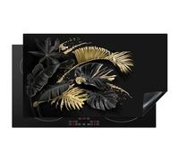 KitchenYeah© Cubre Vitrocerámica - Protector Vitroceramica Induccion 91x52 cm - Tapa Vitroceramica - Protector de Vitroceramica Hojas - Oro - Negro - Lujo