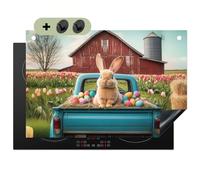 KitchenYeah© Cubre Vitrocerámica - Protector Vitroceramica Placa Induccion 52x78 cm - Antisalpicaduras Cocina, Encimera, Protectora Conejo - Granja - Huevos