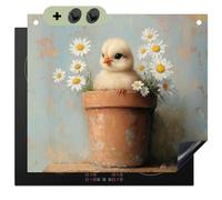 KitchenYeah© Protector Vitroceramica 51.3x58.3 cm Tapa para induccion Placa Encimera Cubre de Protectora Cocina, Salpicaduras, Antisalpicaduras Maceta - Pollito - Flores