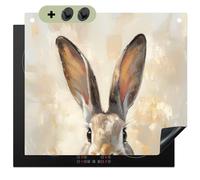 KitchenYeah© Protector Vitroceramica 51.3x58.3 cm Tapa para induccion Placa Encimera Cubre de Protectora Cocina, Salpicaduras, Antisalpicaduras Liebre - Orejas - Marrón