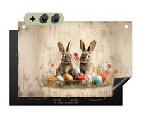 KitchenYeah© Protector Vitroceramica 52x78 cm Tapa para induccion Placa Encimera Cubre de Protectora Cocina, Salpicaduras, Antisalpicaduras Conejos - Flores - Huevos