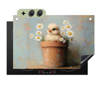 KitchenYeah© Protector Vitroceramica 52x78 cm Tapa para induccion Placa Encimera Cubre de Protectora Cocina, Salpicaduras, Antisalpicaduras Maceta - Pollito - Flores