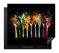 KitchenYeah© Protector Vitroceramica 57x51 cm Tapa para induccion Placa Encimera Cubre de Protectora Cocina Cucharas - Especias - Moderno - Graffiti - Colores