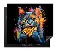 KitchenYeah© Protector Vitroceramica 59x51 cm Tapa para induccion Placa Encimera Cubre de Protectora Cocina Gato - Graffiti - Colores - Gofre - Comida